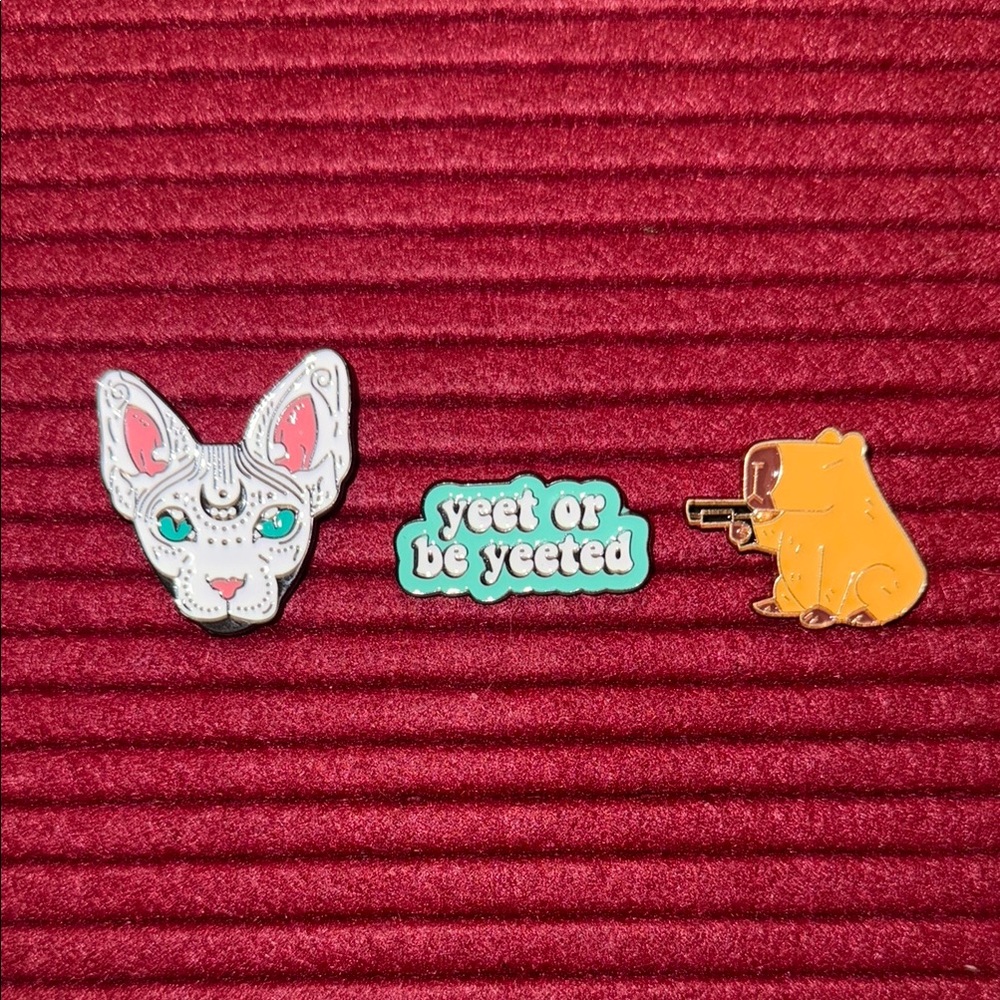 New- Cat and Capybara Yeet Enamel Pin Set